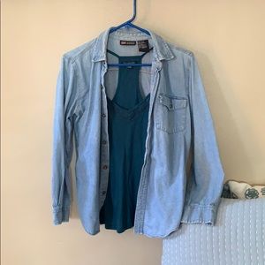 American Eagle blue tank with lace front